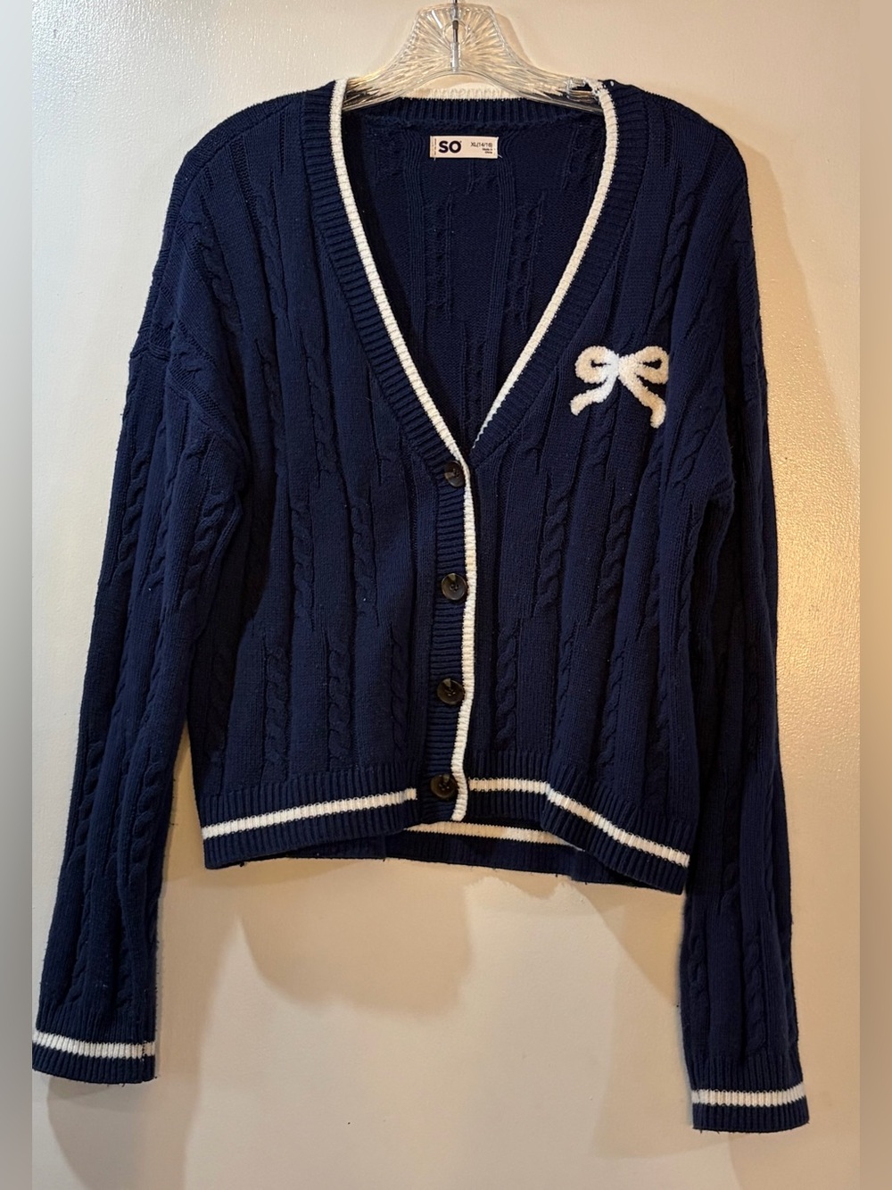 Youth SO Cable Knit Cardigan with Bow Sz XL 14-16